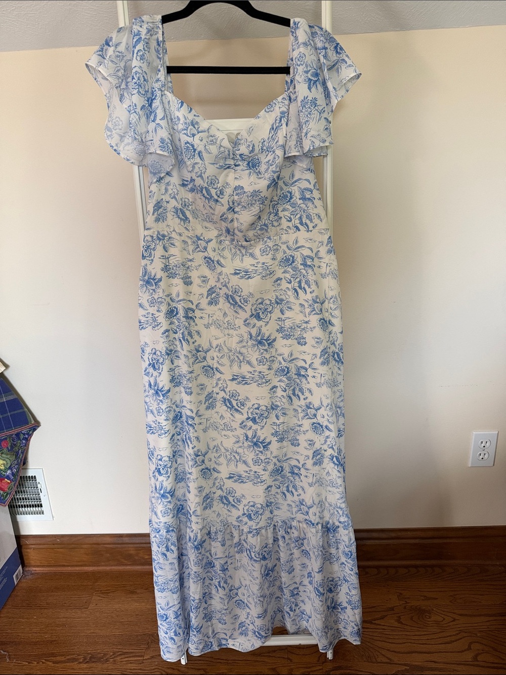 Blue white floral garden party maxi dress